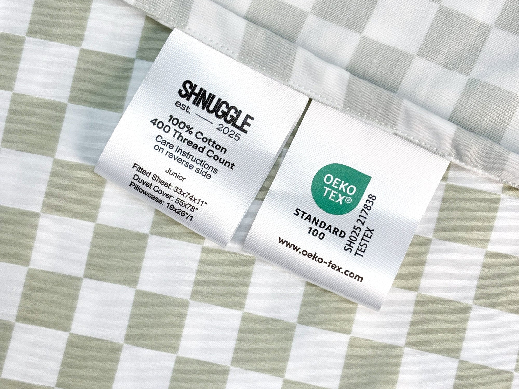 SHNUGGLE Extra Fitted Sheet- Sage Checker