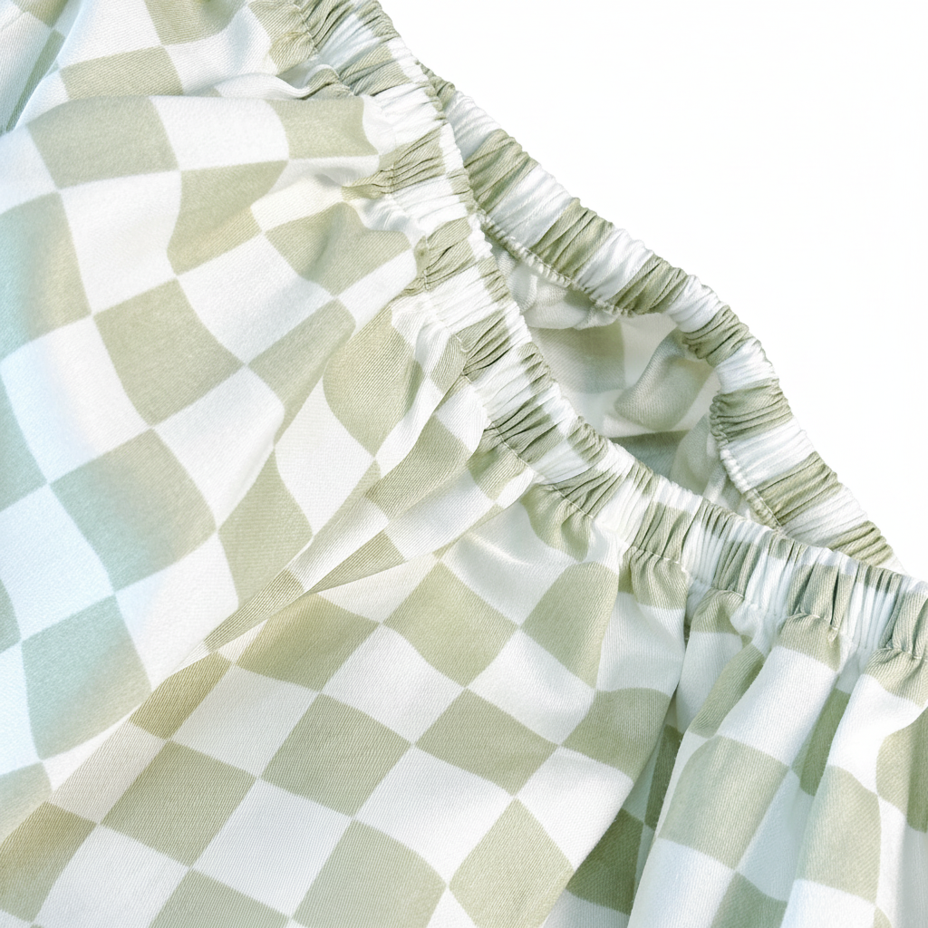 SHNUGGLE Extra Fitted Sheet- Sage Checker